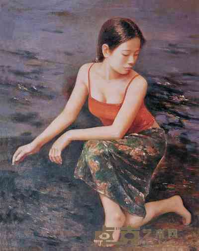 刘文 沙滩少女 100×80cm